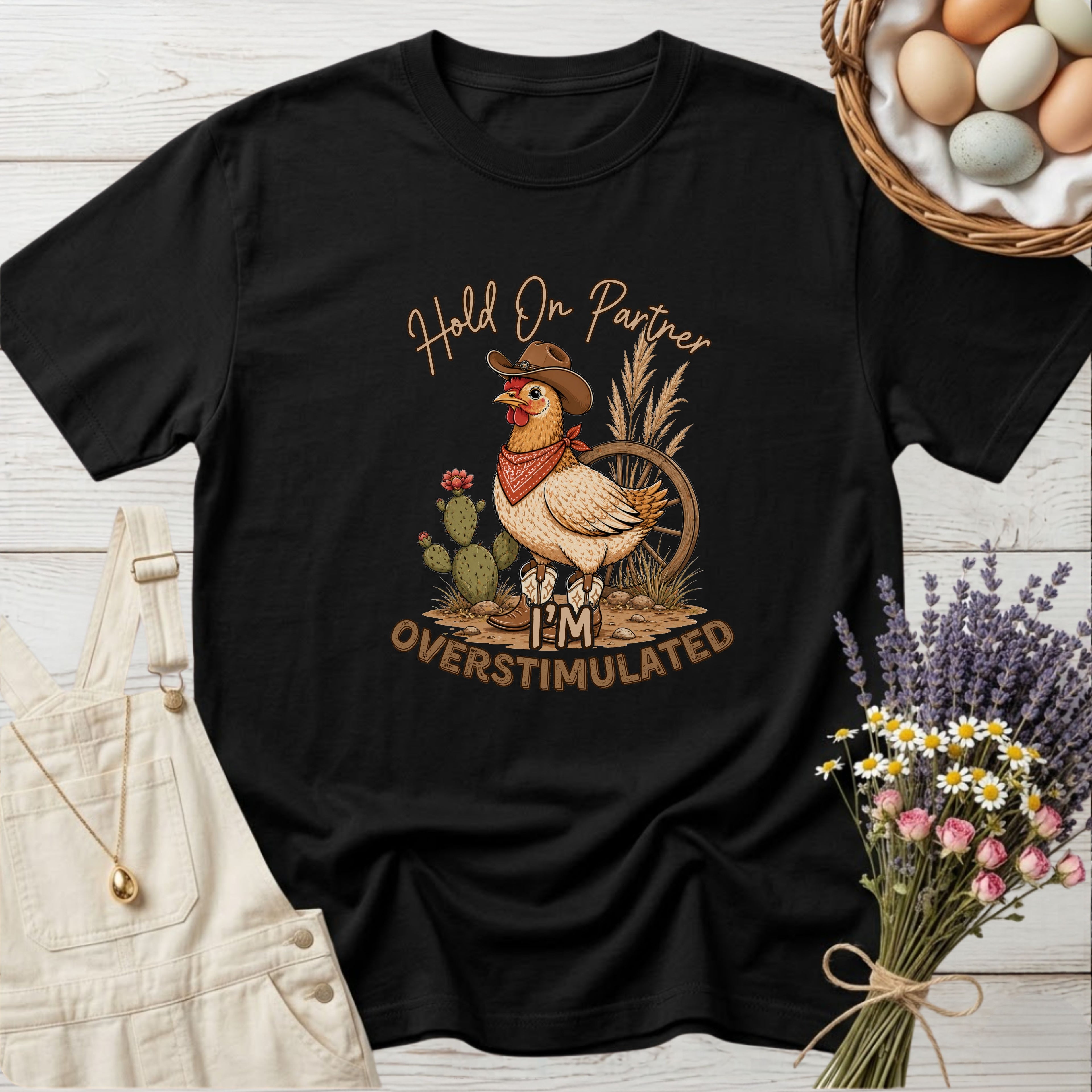 Hold On Partner I'm Overstimulated Tee