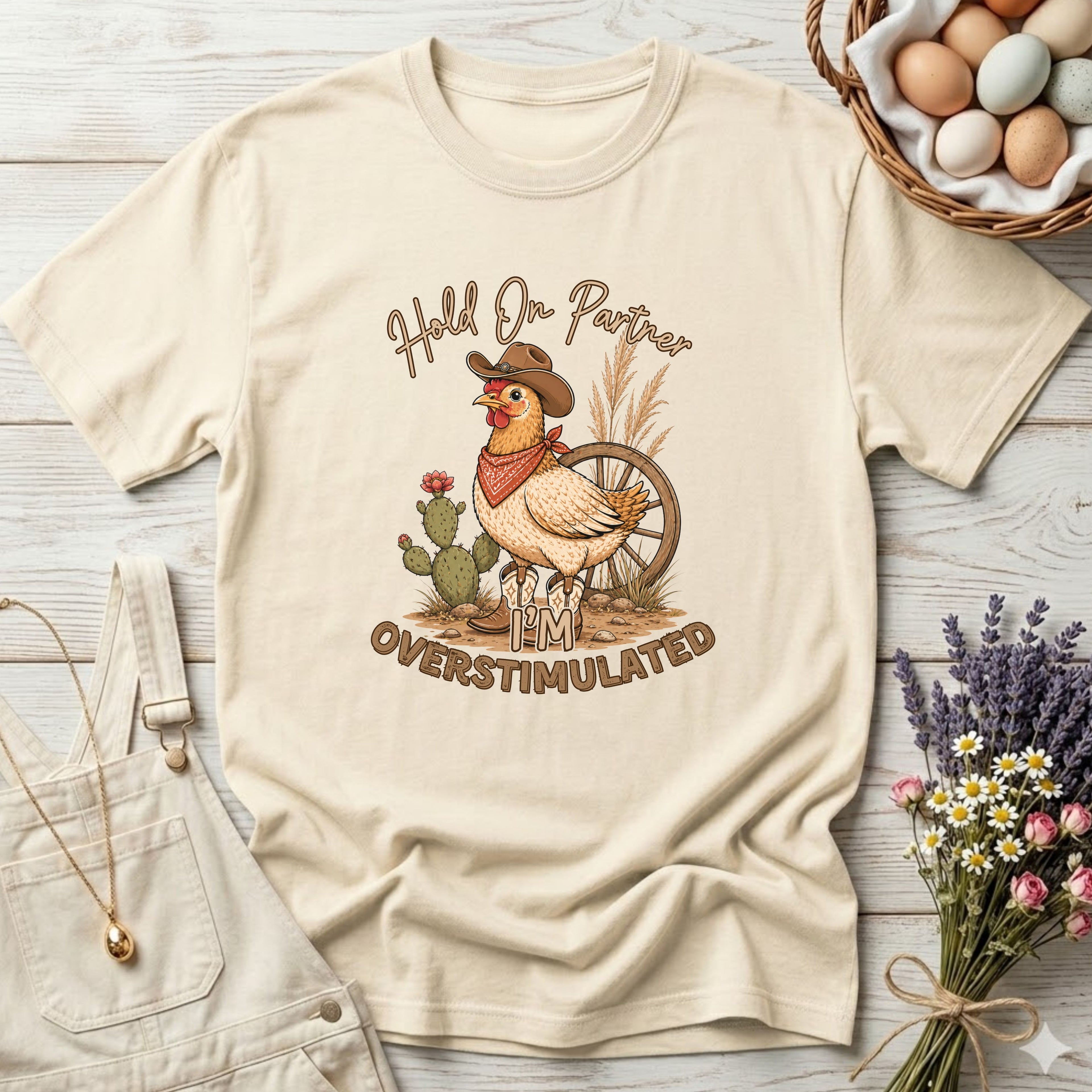 Hold On Partner I'm Overstimulated Tee